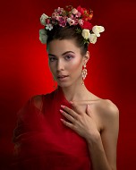 Portrait in red and flowers
